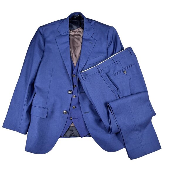 SuitSupply Vitale Barberis Canonico Super 110 Wool Slim Blue 3 Piece Suit Sz 38S - Picture 1 of 11